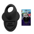 Black 'Hit Hero' baseball thumb guard with packaging on a white background