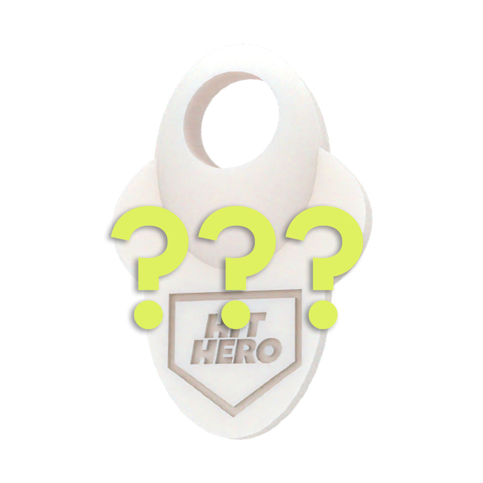 White  mystery hit hero with question marks and 'Hit Hero' logo on a white background