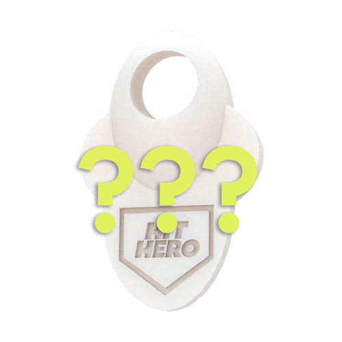 White  mystery hit hero with question marks and 'Hit Hero' logo on a white background