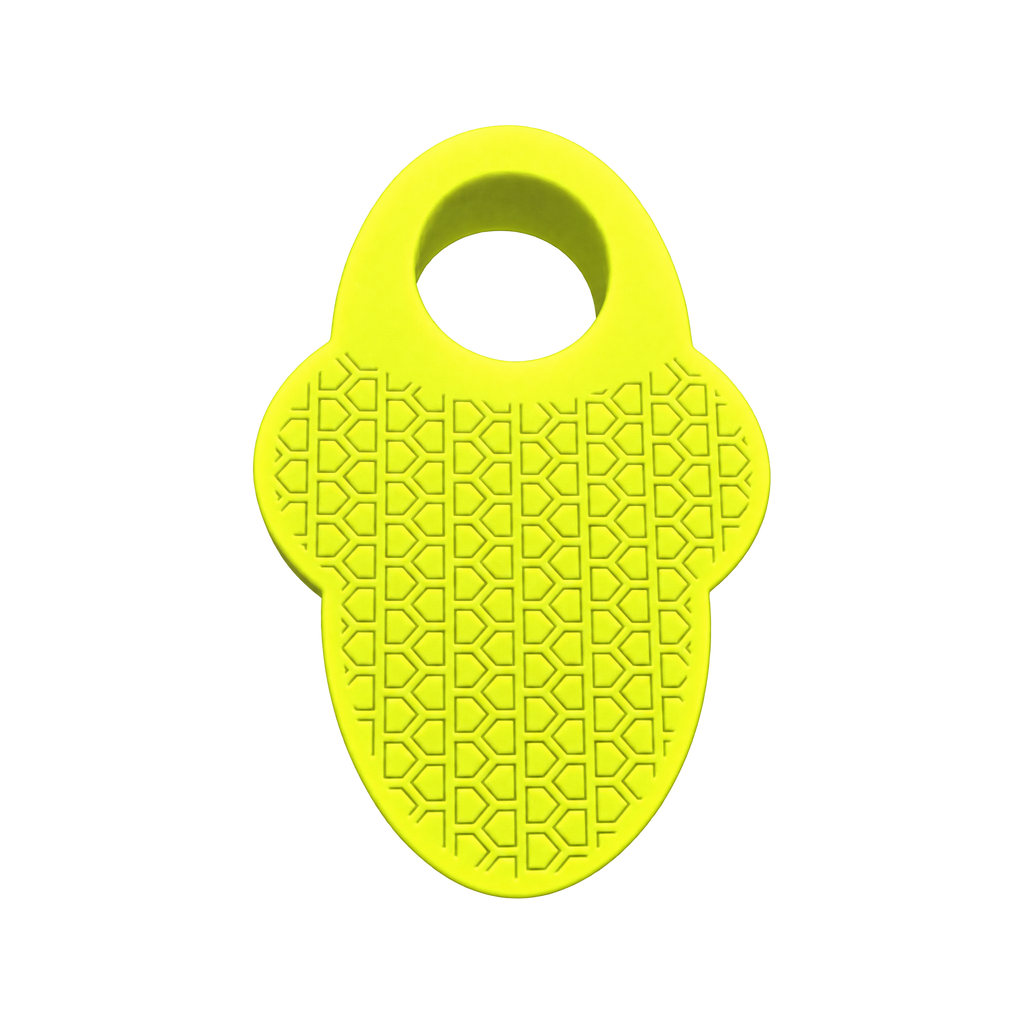 Neon Lemon Hit Hero baseball thumb guard, rear view showing the grip texture
