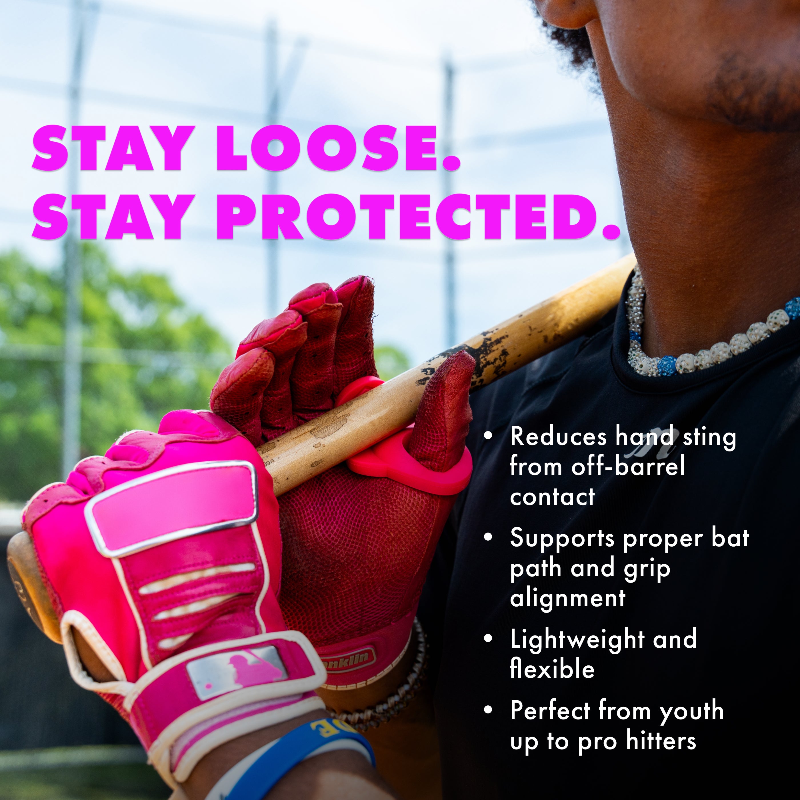 Hit Hero baseball thumb guard for reducing bat sting on inside pitches